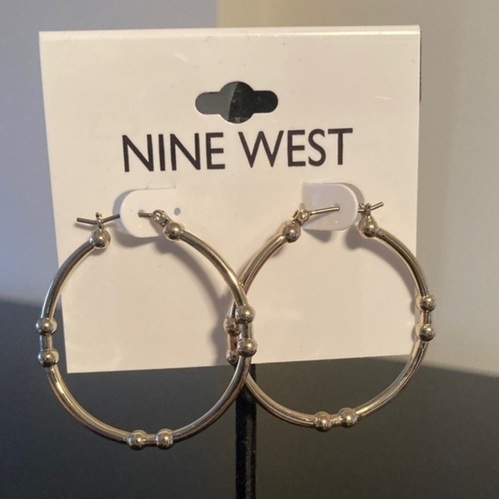 Nine West Gold Beaded Hoop Earrings